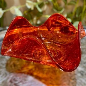 Vintage Viking Art Glass Handkerchief Bowl Mid Century Modern MCM Orange